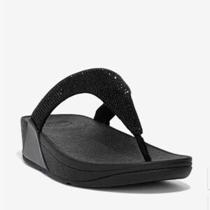 FitFlop Lulu Crystal Wedge Sandals Thong Flip Flop Rhinestone Black Sz 10 Glitz